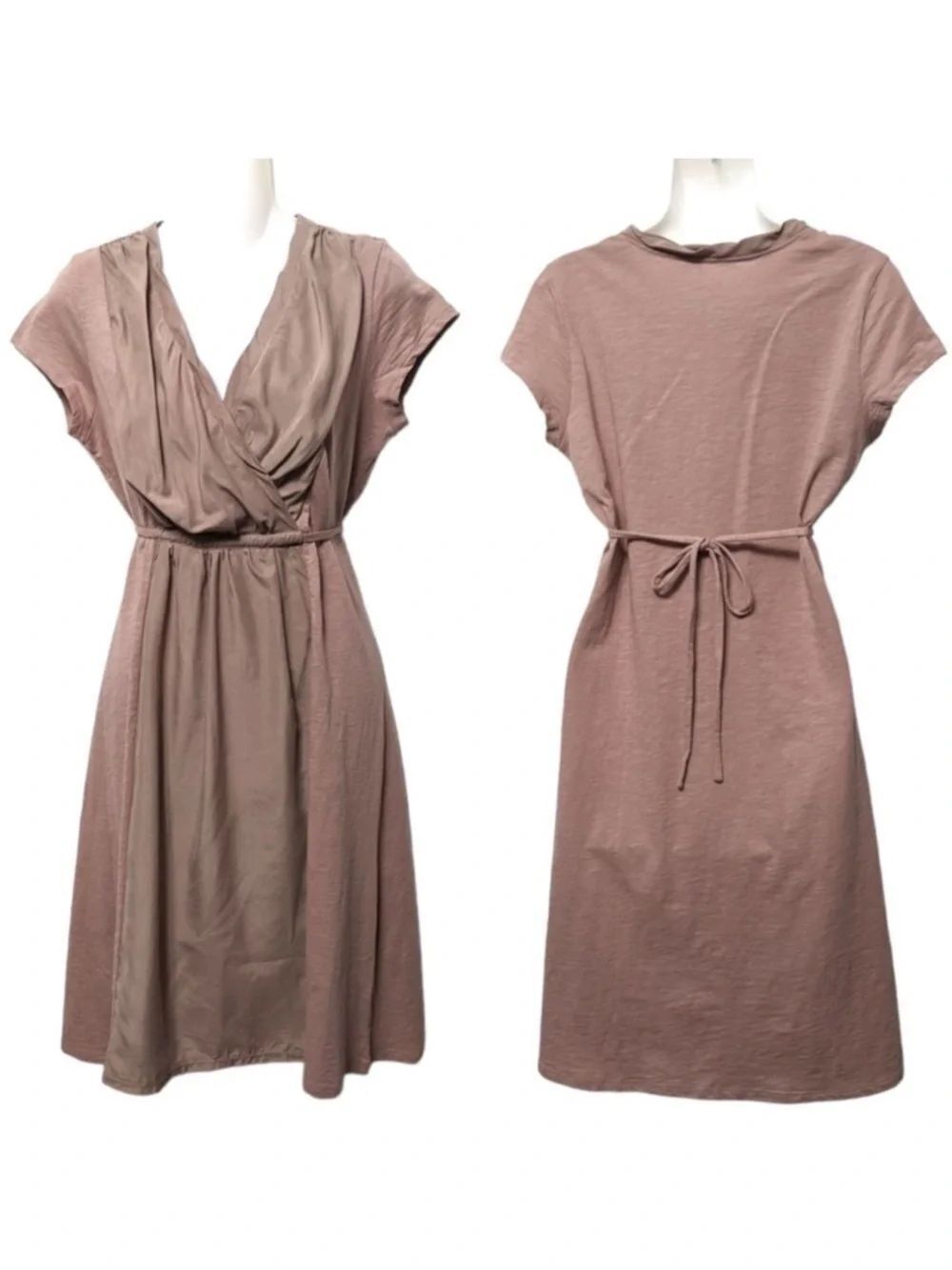 GARNET HILL Organic Cotton Silk Tie Waist Casual Dress S